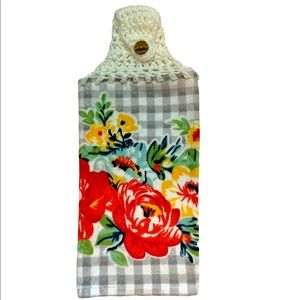 Hand Crafted Crocheted Top Pioneer Woman Hanging Kitchen or Bathroom Hand Towel